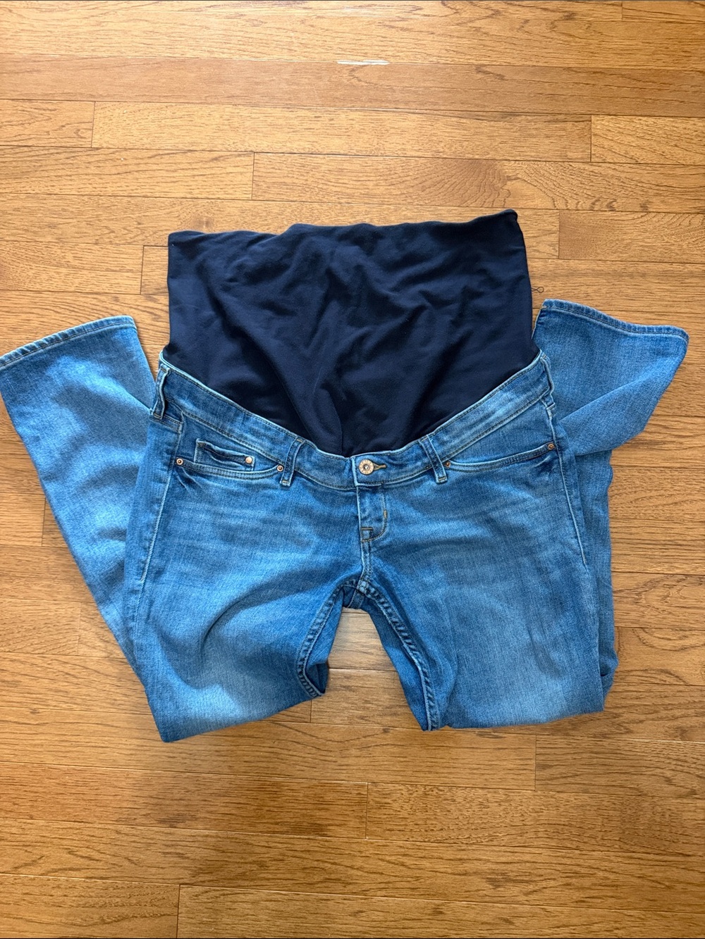 Maternity Blue Denim Jeans with Black Stretch Waistband